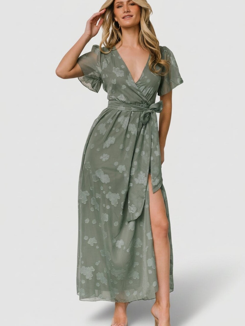 Baltic Born Olive Green Floral Wrap Maxi Dress
